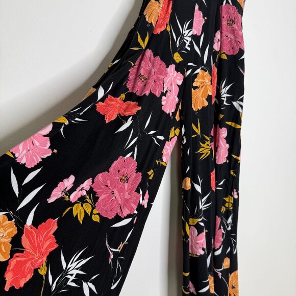 Guess | Black Wide-Leg High Waist Trousers with Pink and Orange Floral Print - 4 - Picture 6 of 8